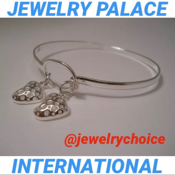 🆕925 Silver Dangling Filigree Open Heart Bangle. - Picture 2 of 9